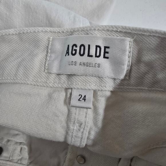 Agolde 90s Pinch Waist Jeans Drum White Organic Cotton Button Fly Size 24 - Picture 3 of 5